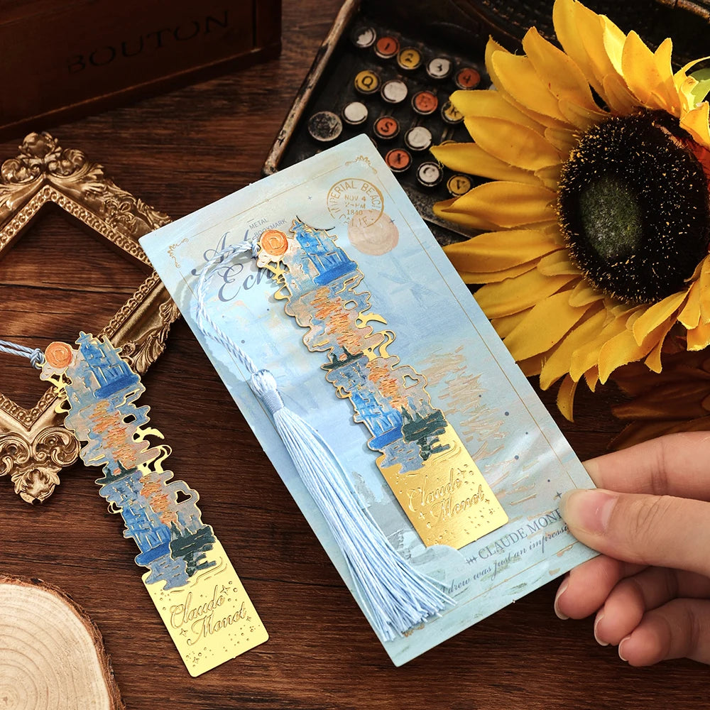 Vintage Artistic Metal Bookmark, Hollow Painting Design With Long Tassel For Office Book Lovers Reading Gift Stationery