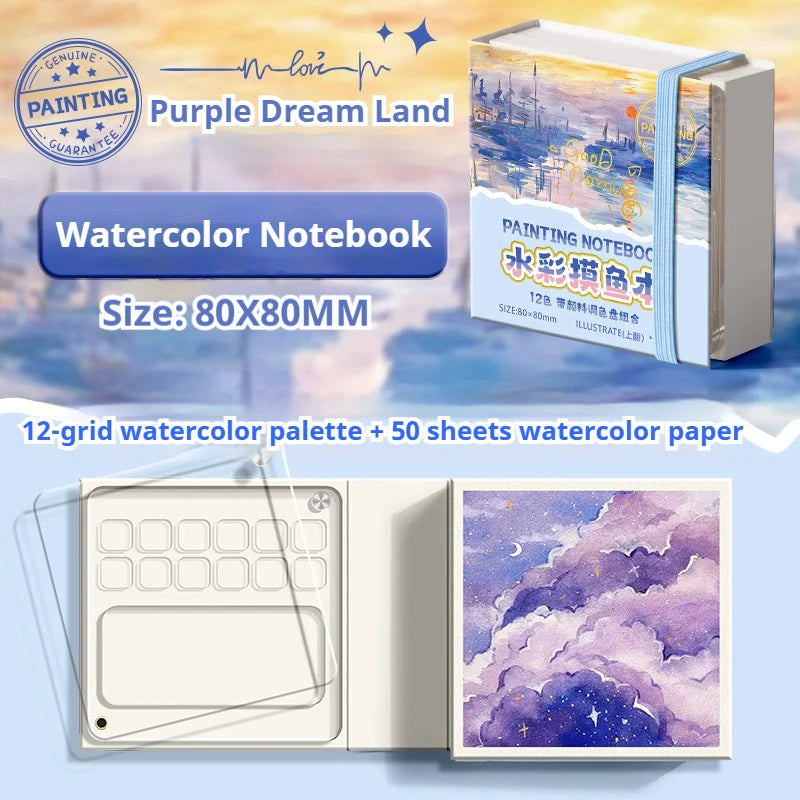 12/24 Colors Travel Watercolor Palette Set Watercolor Notebook with 12 Grids Mini Paint Box Artist Watercolor Paper Sketchbook