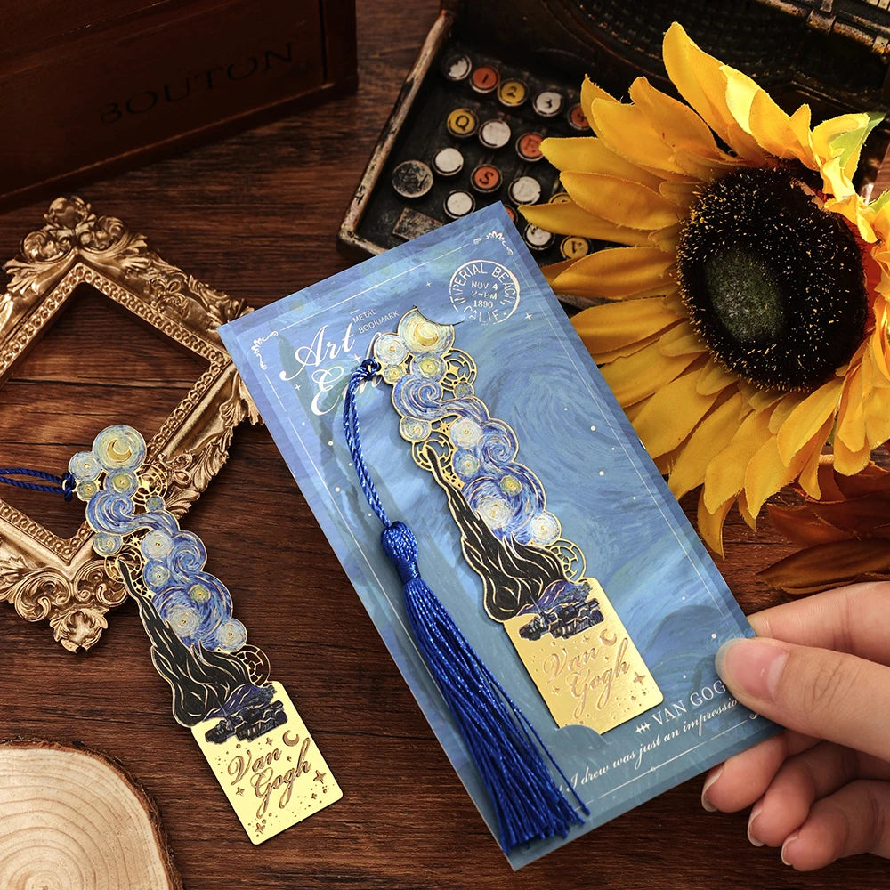 Vintage Artistic Metal Bookmark, Hollow Painting Design With Long Tassel For Office Book Lovers Reading Gift Stationery