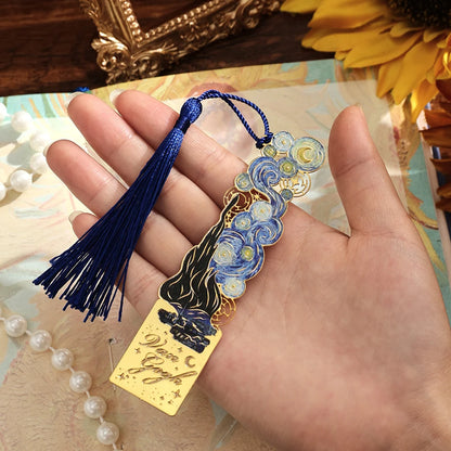 Vintage Artistic Metal Bookmark, Hollow Painting Design With Long Tassel For Office Book Lovers Reading Gift Stationery