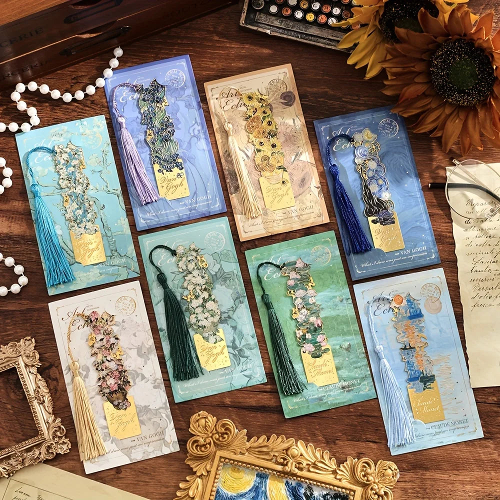 Vintage Artistic Metal Bookmark, Hollow Painting Design With Long Tassel For Office Book Lovers Reading Gift Stationery