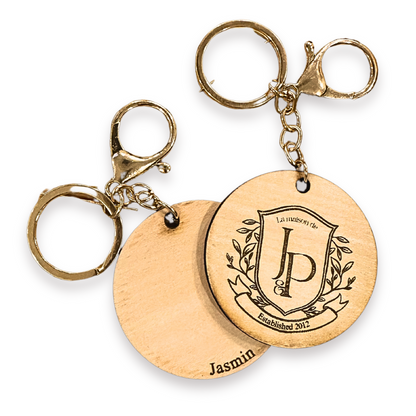 Engraved Family Crest Couples Wooden Keychain