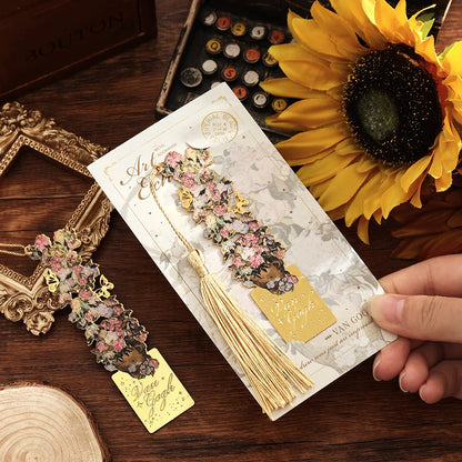 Vintage Artistic Metal Bookmark, Hollow Painting Design With Long Tassel For Office Book Lovers Reading Gift Stationery