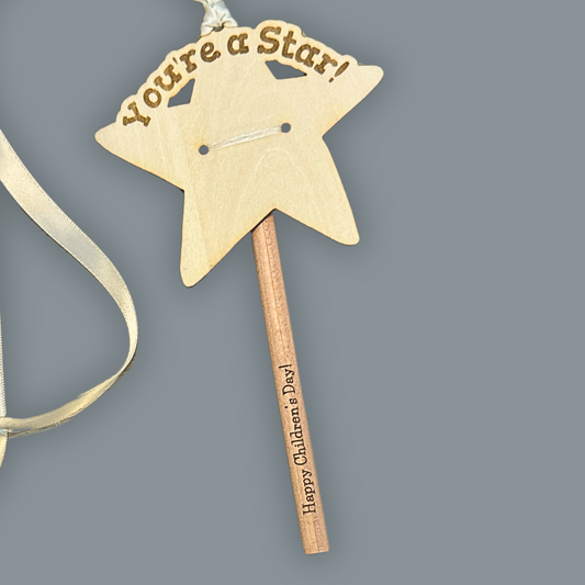 Engraved Wooden "You're a Star!" Medal Pencil