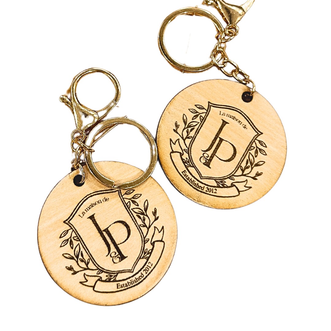 Engraved Family Crest Couples Wooden Keychain