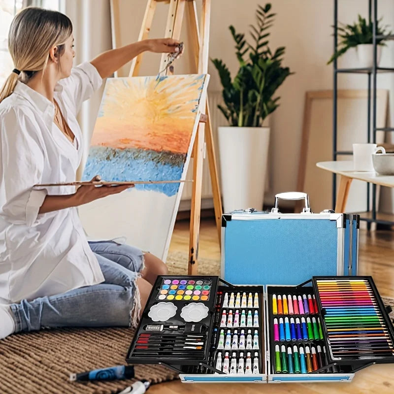 Art Supplies, 145 Pack Painting Drawing Art Kit , Deluxe Double Layers Art Set Crafts, Colored Pencils, Oil Pastels, Watercolor