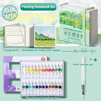 12/24 Colors Travel Watercolor Palette Set Watercolor Notebook with 12 Grids Mini Paint Box Artist Watercolor Paper Sketchbook