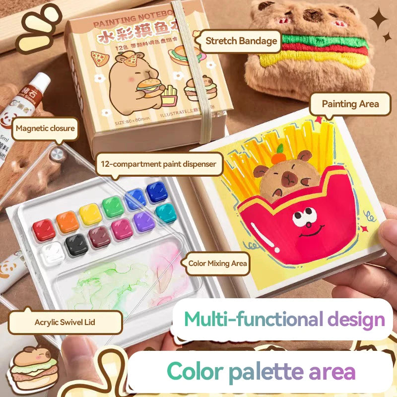 12/24 Colors Travel Watercolor Palette Set Watercolor Notebook with 12 Grids Mini Paint Box Artist Watercolor Paper Sketchbook