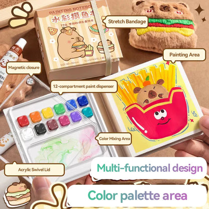 12/24 Colors Travel Watercolor Palette Set Watercolor Notebook with 12 Grids Mini Paint Box Artist Watercolor Paper Sketchbook