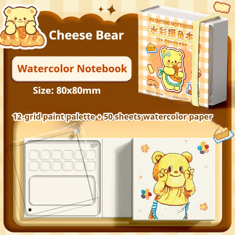 12/24 Colors Travel Watercolor Palette Set Watercolor Notebook with 12 Grids Mini Paint Box Artist Watercolor Paper Sketchbook