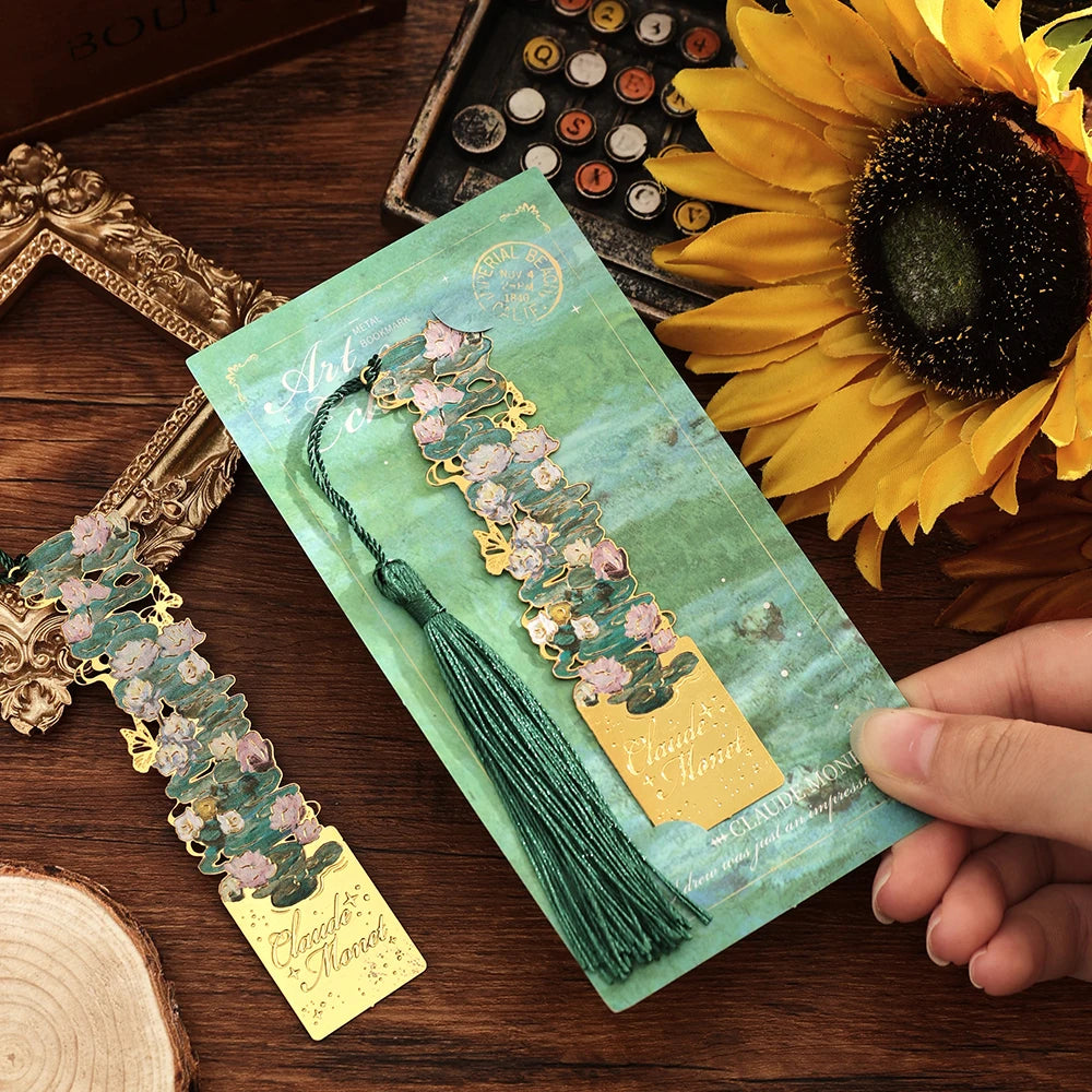 Vintage Artistic Metal Bookmark, Hollow Painting Design With Long Tassel For Office Book Lovers Reading Gift Stationery
