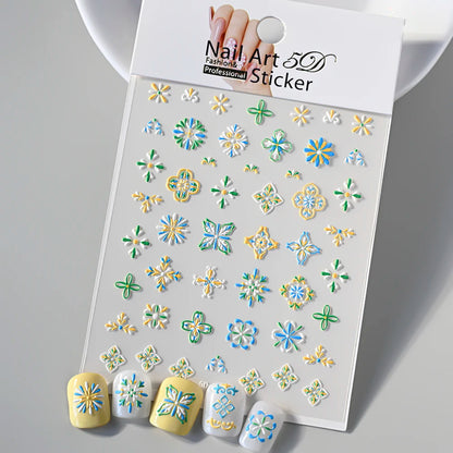 1pcs 5D Relief Bohemian Nail Art Stickers, Chic Blooms Elegant Embroidery Totem Boho Design Nail Supplies Decoration Accessories