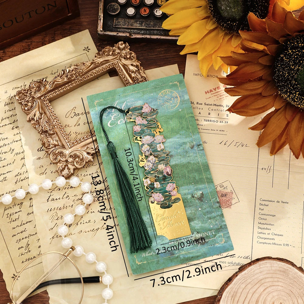 Vintage Artistic Metal Bookmark, Hollow Painting Design With Long Tassel For Office Book Lovers Reading Gift Stationery