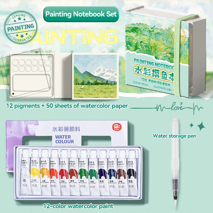 12/24 Colors Travel Watercolor Palette Set Watercolor Notebook with 12 Grids Mini Paint Box Artist Watercolor Paper Sketchbook