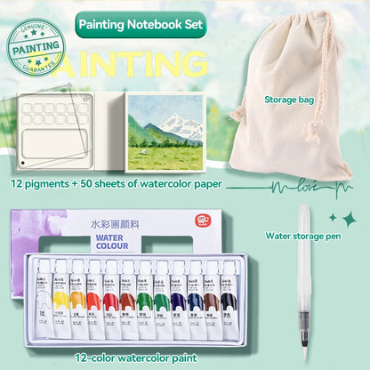 12/24 Colors Travel Watercolor Palette Set Watercolor Notebook with 12 Grids Mini Paint Box Artist Watercolor Paper Sketchbook