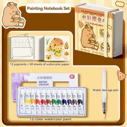 12/24 Colors Travel Watercolor Palette Set Watercolor Notebook with 12 Grids Mini Paint Box Artist Watercolor Paper Sketchbook