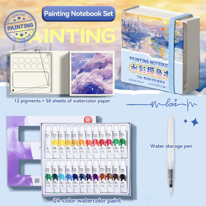 12/24 Colors Travel Watercolor Palette Set Watercolor Notebook with 12 Grids Mini Paint Box Artist Watercolor Paper Sketchbook