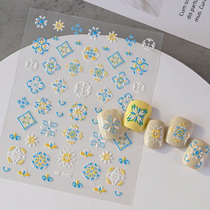 1pcs 5D Relief Bohemian Nail Art Stickers, Chic Blooms Elegant Embroidery Totem Boho Design Nail Supplies Decoration Accessories