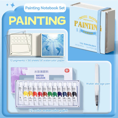 12/24 Colors Travel Watercolor Palette Set Watercolor Notebook with 12 Grids Mini Paint Box Artist Watercolor Paper Sketchbook