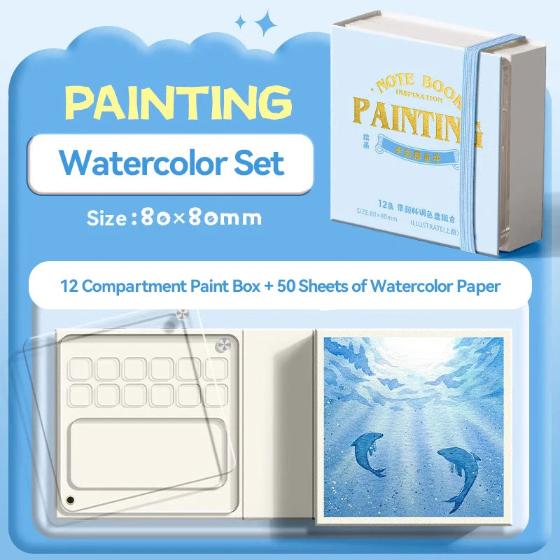12/24 Colors Travel Watercolor Palette Set Watercolor Notebook with 12 Grids Mini Paint Box Artist Watercolor Paper Sketchbook