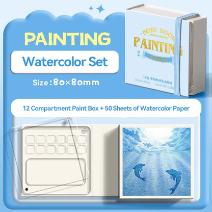 12/24 Colors Travel Watercolor Palette Set Watercolor Notebook with 12 Grids Mini Paint Box Artist Watercolor Paper Sketchbook