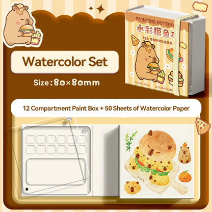 12/24 Colors Travel Watercolor Palette Set Watercolor Notebook with 12 Grids Mini Paint Box Artist Watercolor Paper Sketchbook