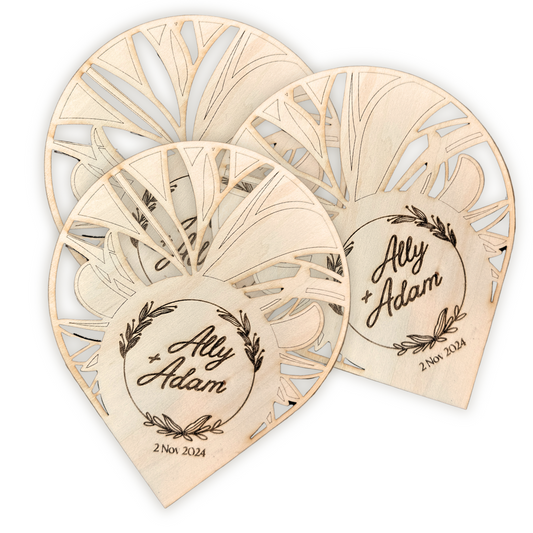 Engraved Wooden Cutout Fan – Low MOQ Wedding Door Gift / Party Favor