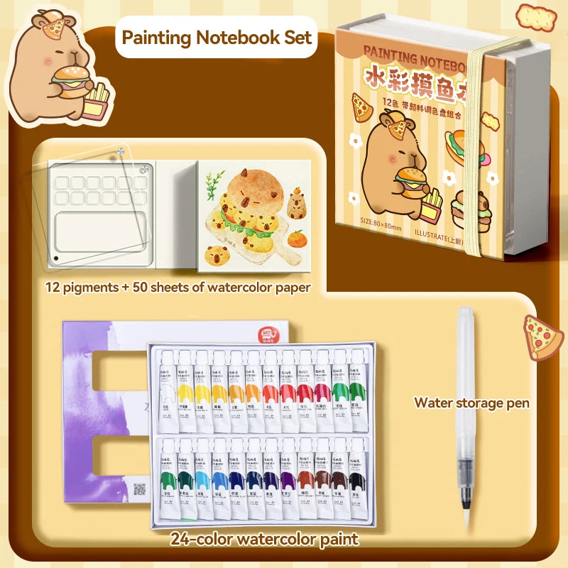 12/24 Colors Travel Watercolor Palette Set Watercolor Notebook with 12 Grids Mini Paint Box Artist Watercolor Paper Sketchbook