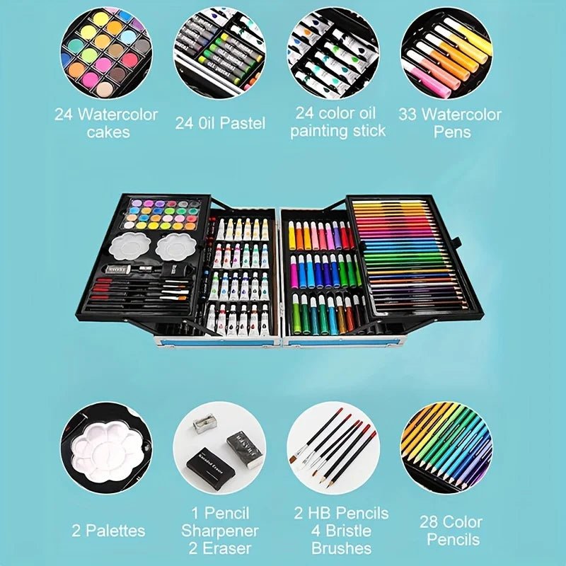 Art Supplies, 145 Pack Painting Drawing Art Kit , Deluxe Double Layers Art Set Crafts, Colored Pencils, Oil Pastels, Watercolor