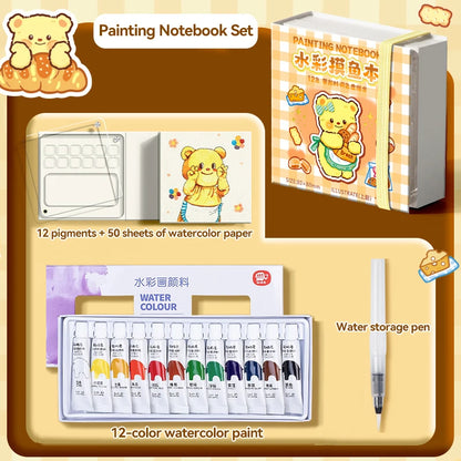 12/24 Colors Travel Watercolor Palette Set Watercolor Notebook with 12 Grids Mini Paint Box Artist Watercolor Paper Sketchbook