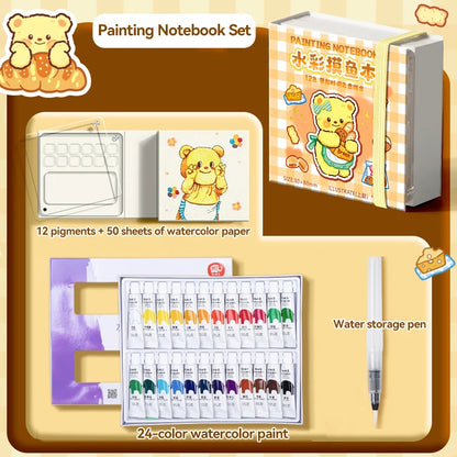 12/24 Colors Travel Watercolor Palette Set Watercolor Notebook with 12 Grids Mini Paint Box Artist Watercolor Paper Sketchbook