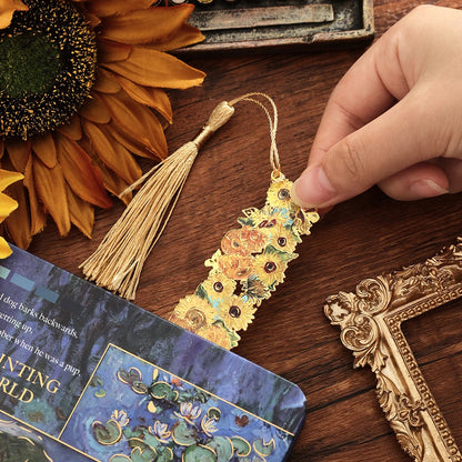 Vintage Artistic Metal Bookmark, Hollow Painting Design With Long Tassel For Office Book Lovers Reading Gift Stationery
