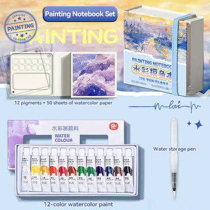 12/24 Colors Travel Watercolor Palette Set Watercolor Notebook with 12 Grids Mini Paint Box Artist Watercolor Paper Sketchbook