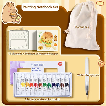 12/24 Colors Travel Watercolor Palette Set Watercolor Notebook with 12 Grids Mini Paint Box Artist Watercolor Paper Sketchbook