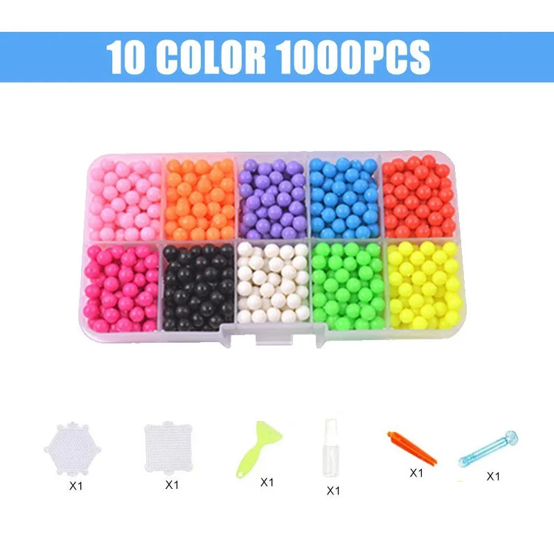 1000 Pcs/box DIY Water Spray Magic Beads Handmade Toy Set Children's Color Crystal Beads Puzzle Craft Kit Gift Variety Bean Toys